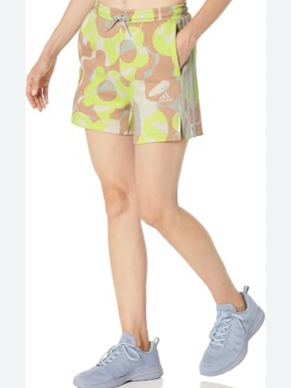 Adidas Women's Athletic Shorts - Lime and Tan Floral